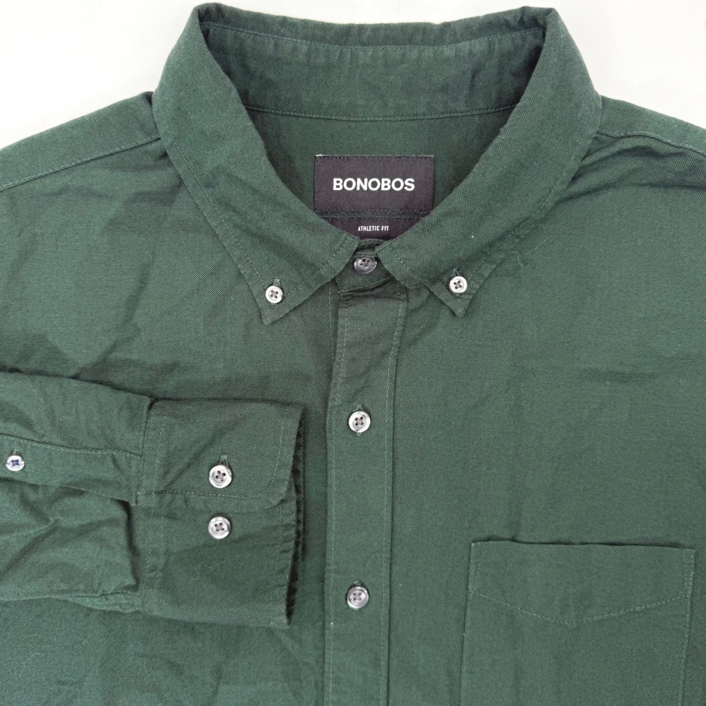 Bonobos Button Down Shirt Men L Dark Green Athletic Fit Cotton Solid Long Sleeve
